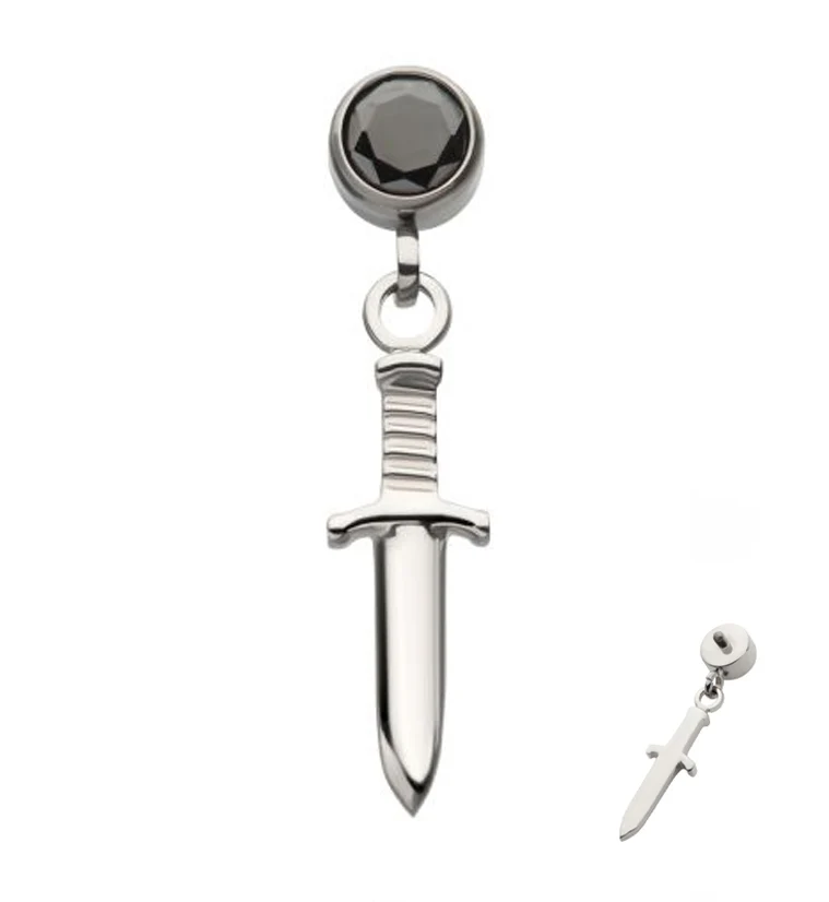 Dangle Dagger Black CZ Internally Threaded Top - Mrs Treak