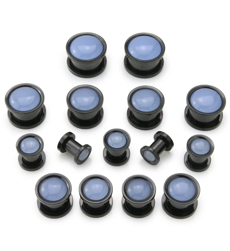 Black PVD Opalite Glass Stainless Steel Plugs - Mrs Treak