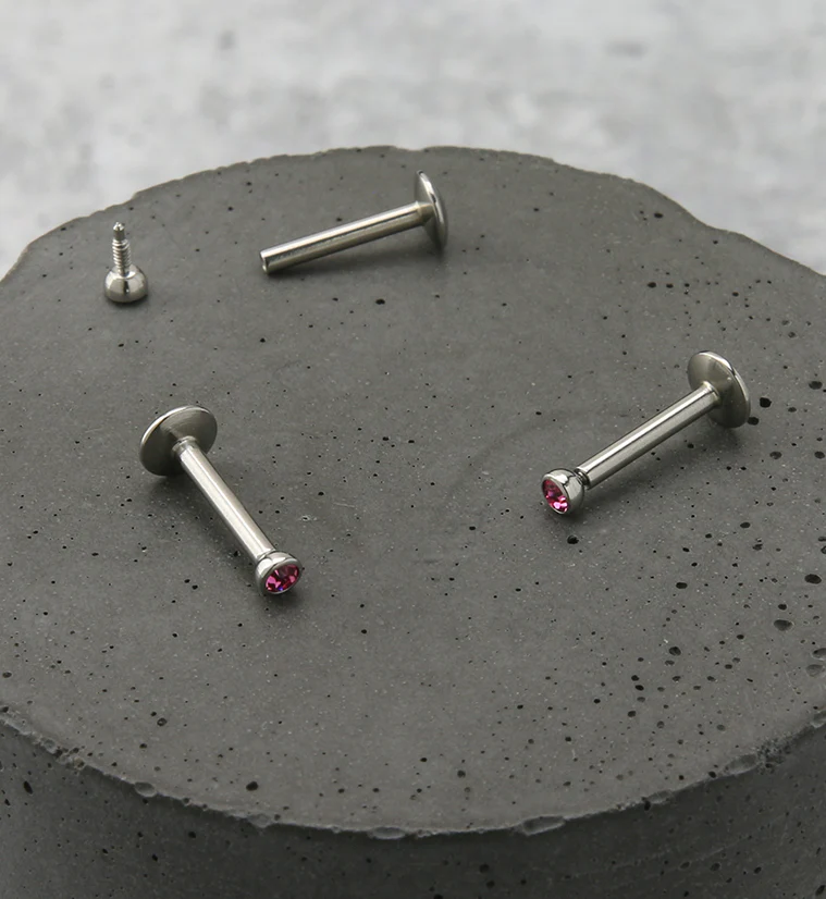 Pink CZ Bezel Labret Stud (Convex Disk) - Mrs Treak