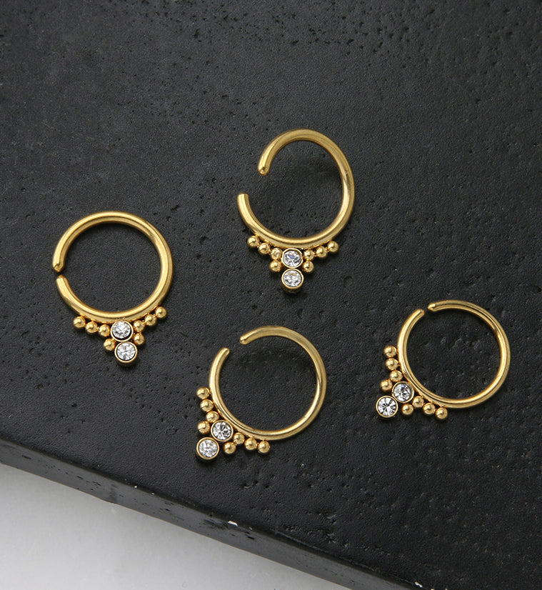 Gold PVD Double CZ Shill Bead Annealed Seamless Hoop Ring - Mrs Treak