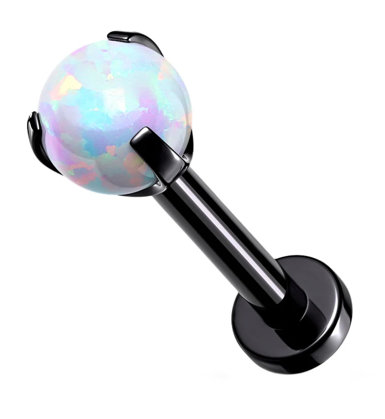 Black PVD Opalite Claw Set Stainless Steel Labret - Mrs Treak