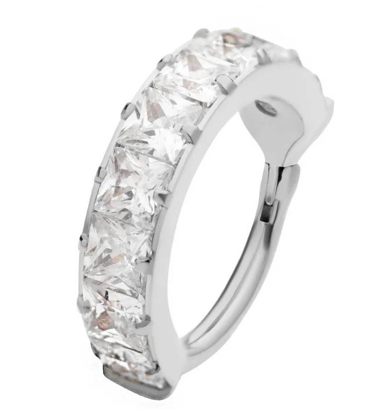 Single Square CZ Row Titanium Hinged Segment Ring - Mrs Treak