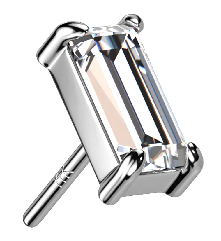 14kt White Gold Rectangle CZ Threadless Top - Mrs Treak
