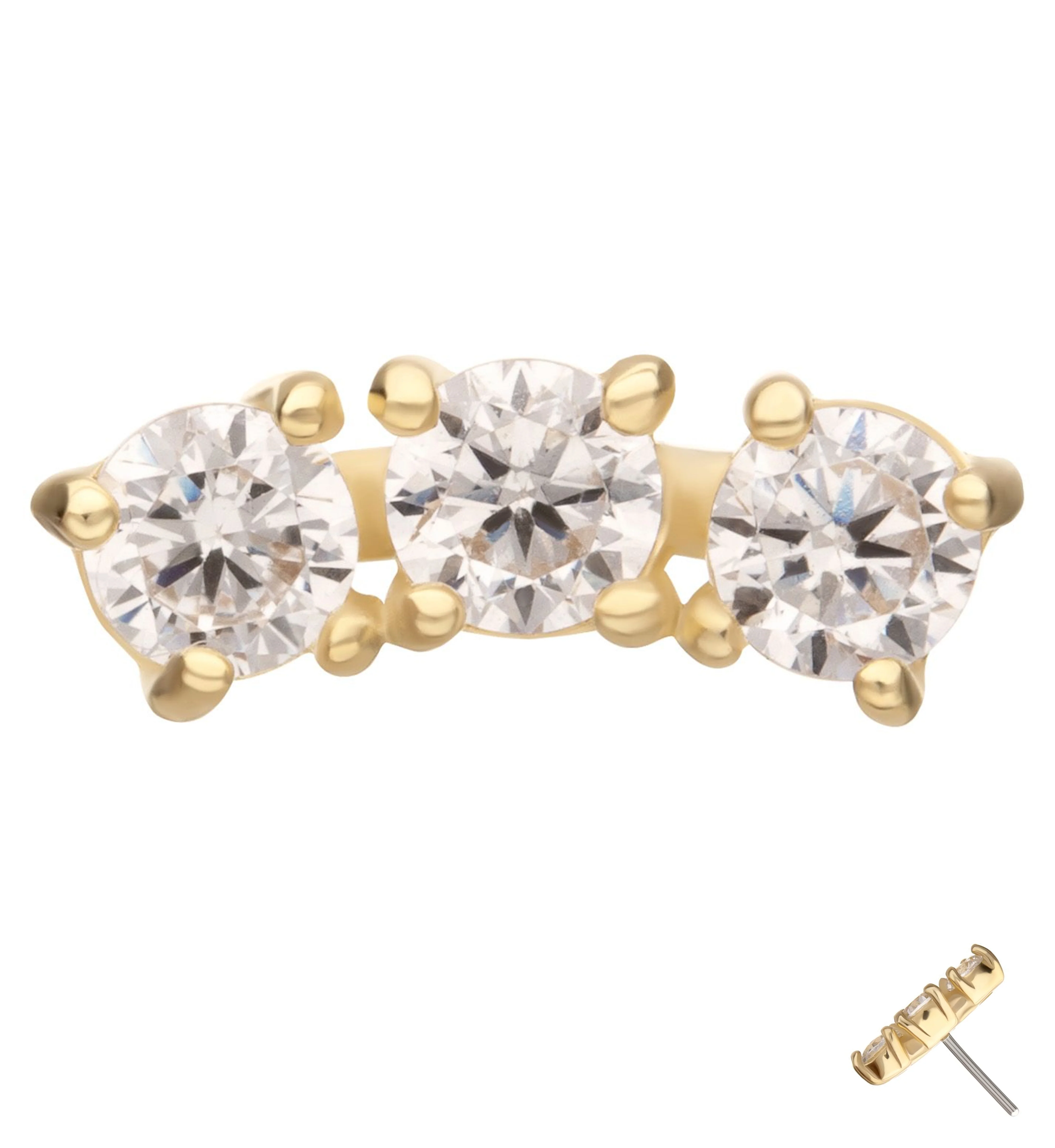 14kt Gold Triple Clear CZ Arch Threadless Top - Mrs Treak