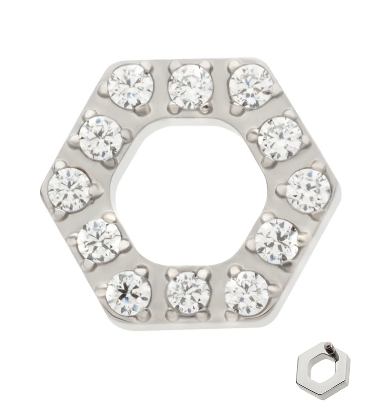 Hexagon Pave Clear CZ Internally Threaded Titanium Top - Mrs Treak