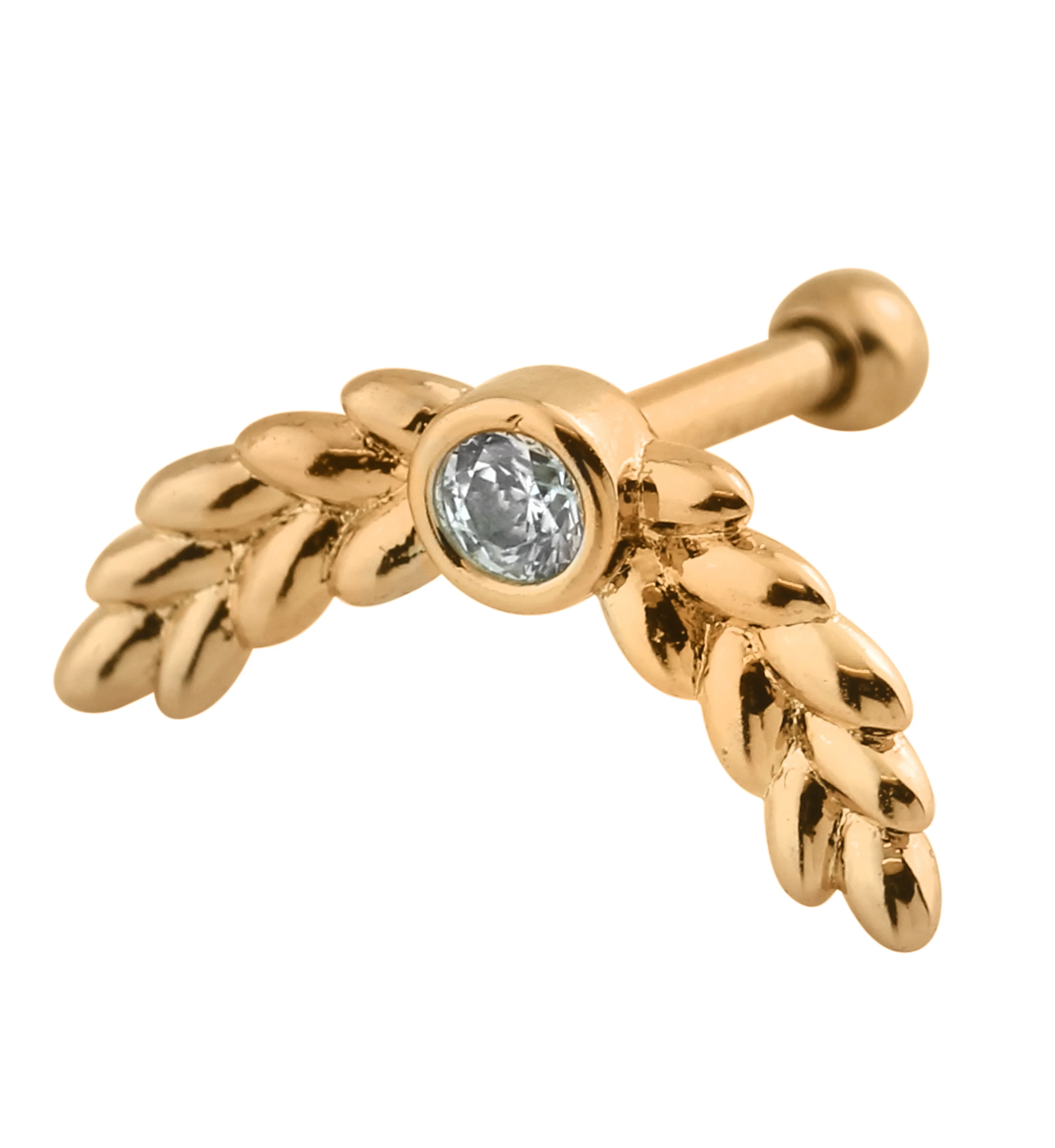 Rose Gold PVD Olive Branch Clear CZ Cartilage Barbell - Mrs Treak