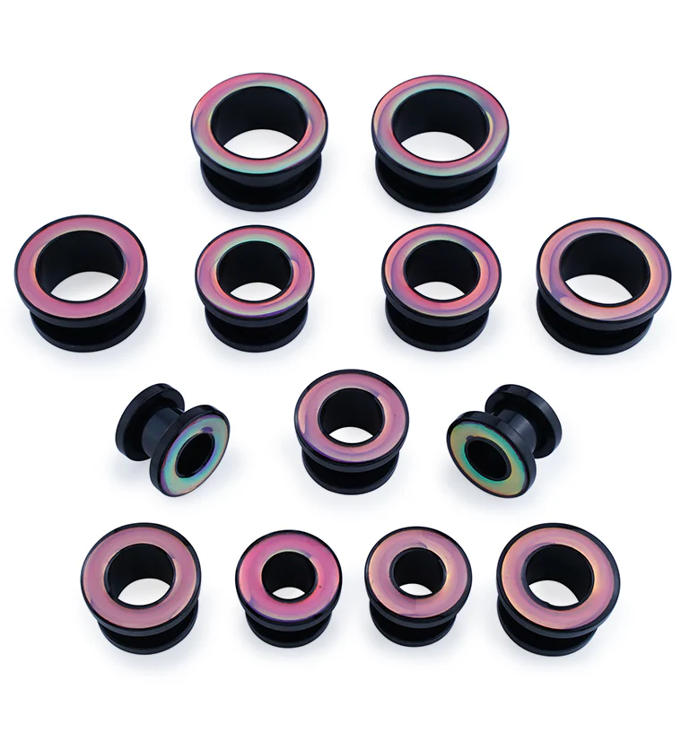 Sunset Rim Black PVD Stainless Steel Screw Back Tunnel Plugs - Mrs Treak