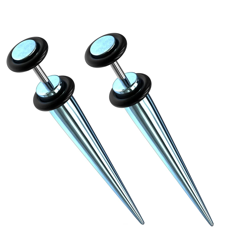 16G Light Blue PVD Stainless Steel Fake Tapers - Gauges - Mrs Treak
