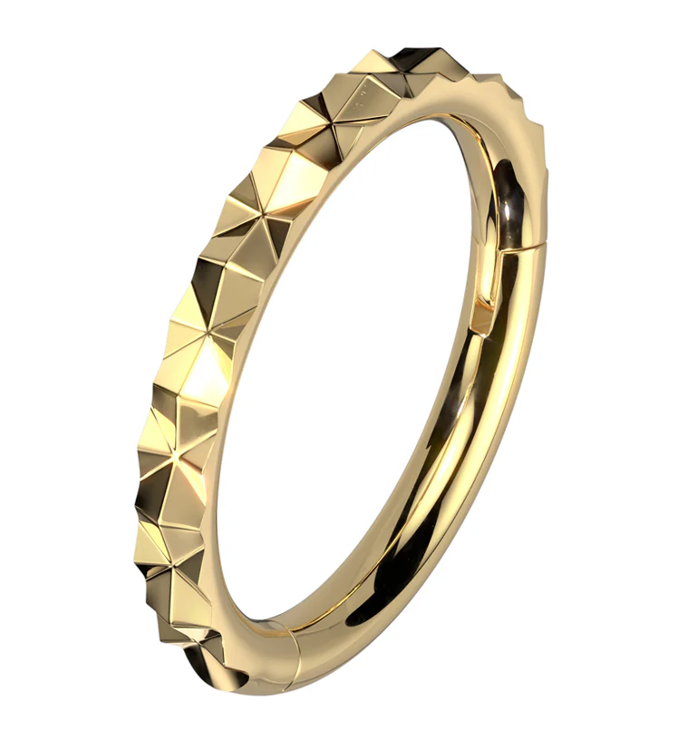 Gold PVD Faceted Side Stainless Steel Hinged Segment Ring - Mrs Treak