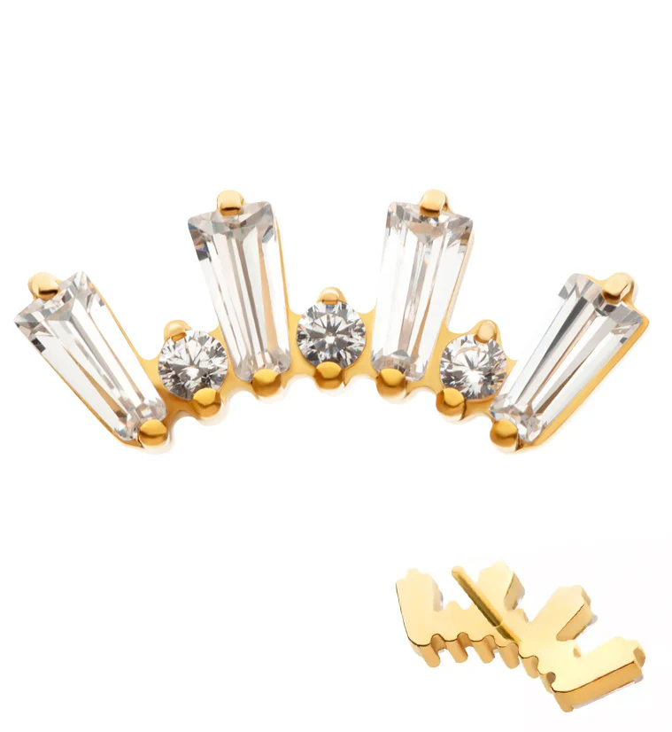 24kt Gold PVD Sequential Clear CZ Threadless Titanium Top - Mrs Treak