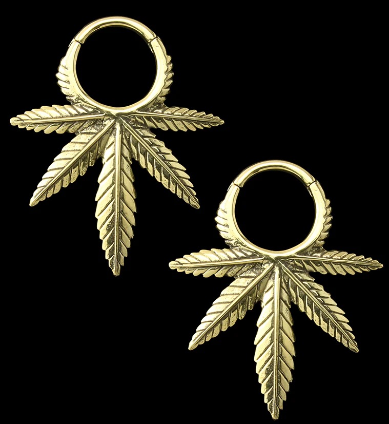 Cannabis Hinged Brass Ear Weights - Mrs Treak