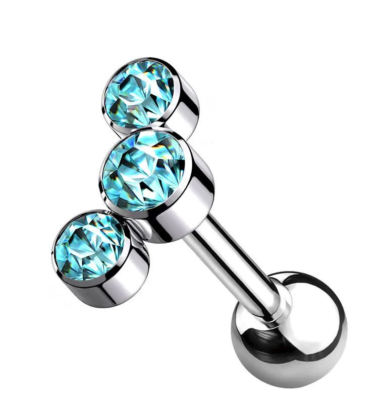 Aqua Gem Cluster Titanium Cartilage Barbell - Mrs Treak