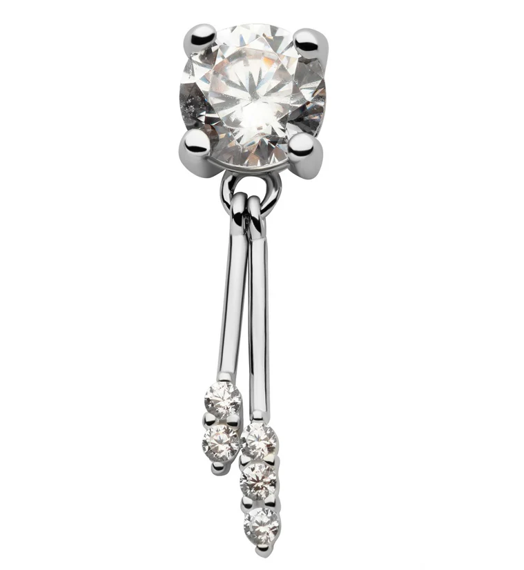 14kt White Gold Double Dangle CZ Bar Threadless Top - Mrs Treak