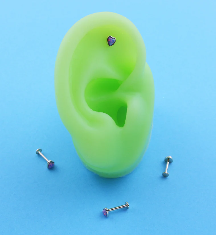 14kt Gold Heart Purple Opalite Threadless Labret - Mrs Treak