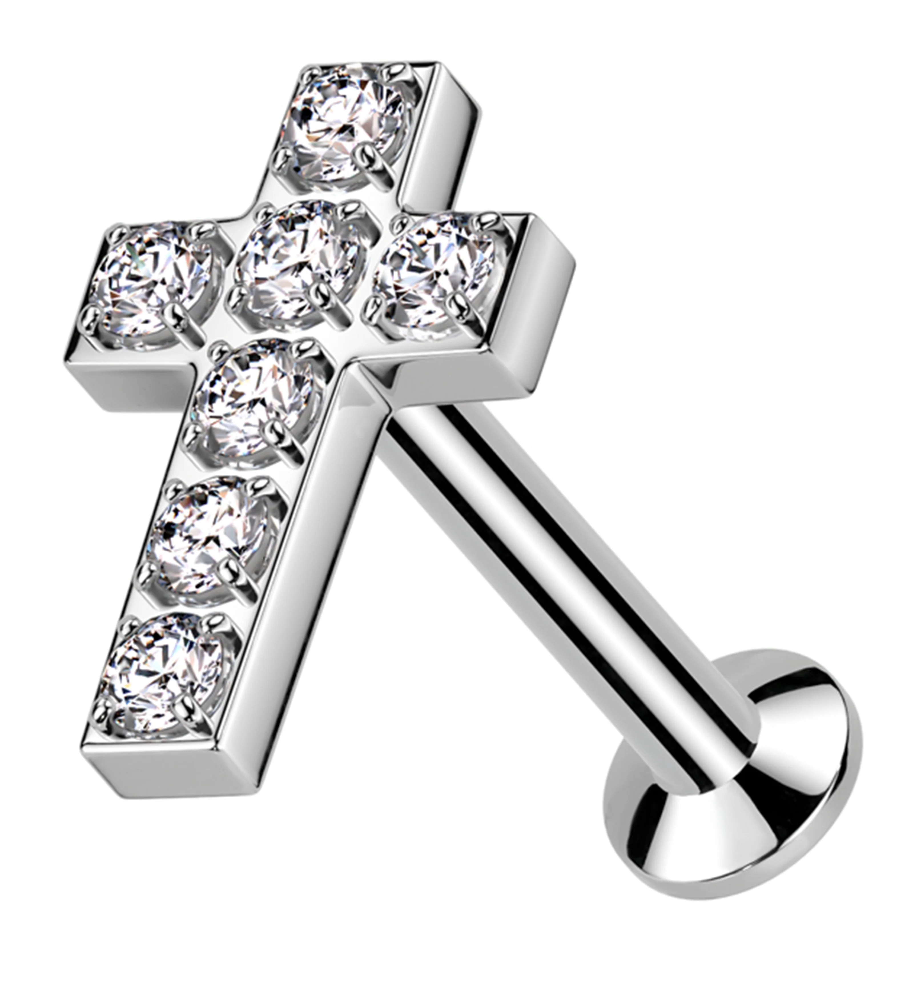 Cross Clear CZ Stainless Steel Convex Back Threadless Labret - Mrs Treak