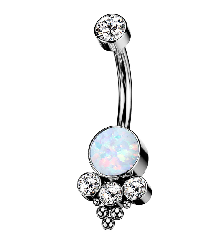 Beaded White Opalite Titanium Internally Threaded Belly Button Ring - Mrs Treak