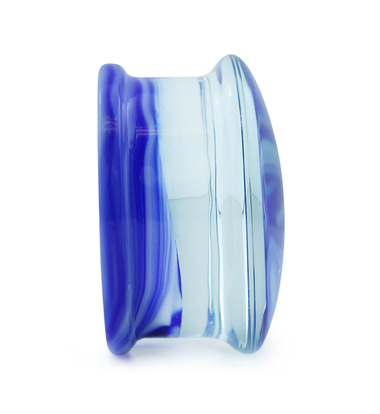 Blue/White Chroma Swirl Glass Double Flare Plugs - Mrs Treak