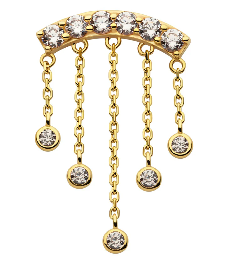 14kt Gold Arch Dangle CZ Chains Threadless Top - Mrs Treak