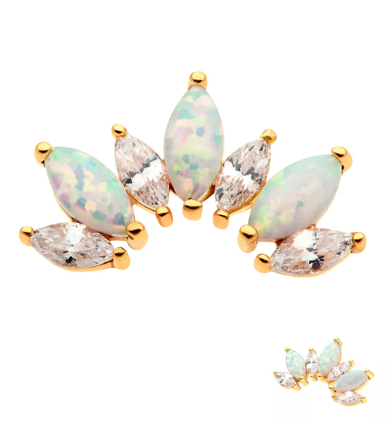 14kt Gold Half Crown White Opalite Clear CZ Threadless Top - Mrs Treak