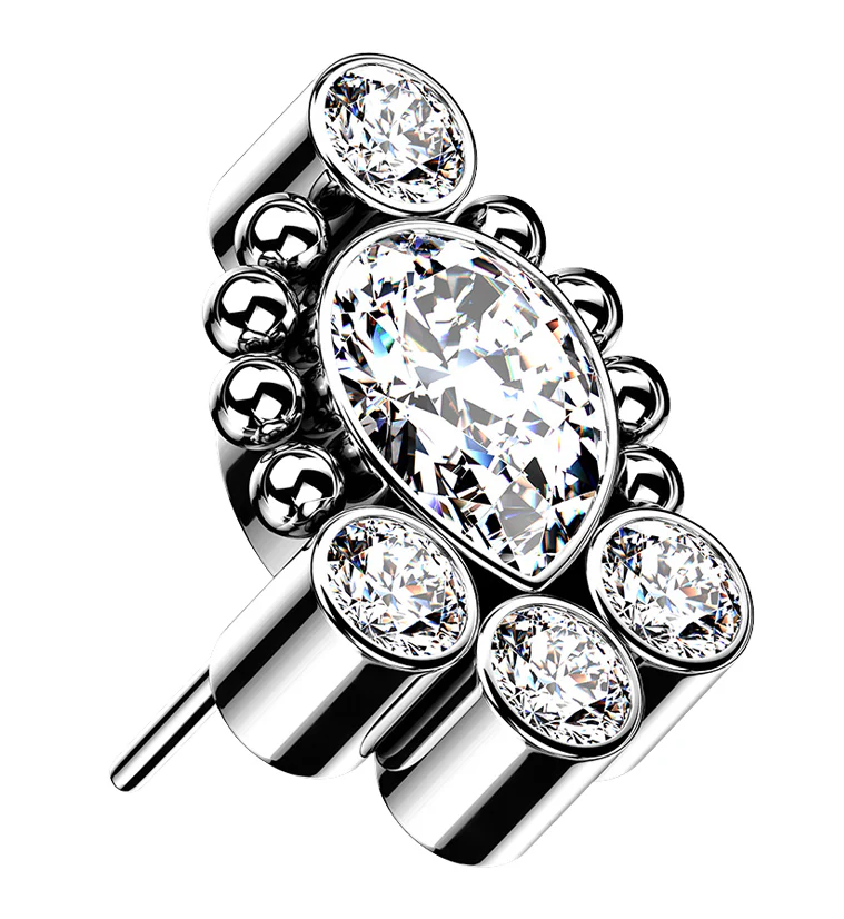 Charm Beaded Clear CZ Titanium Threadless Top - Mrs Treak