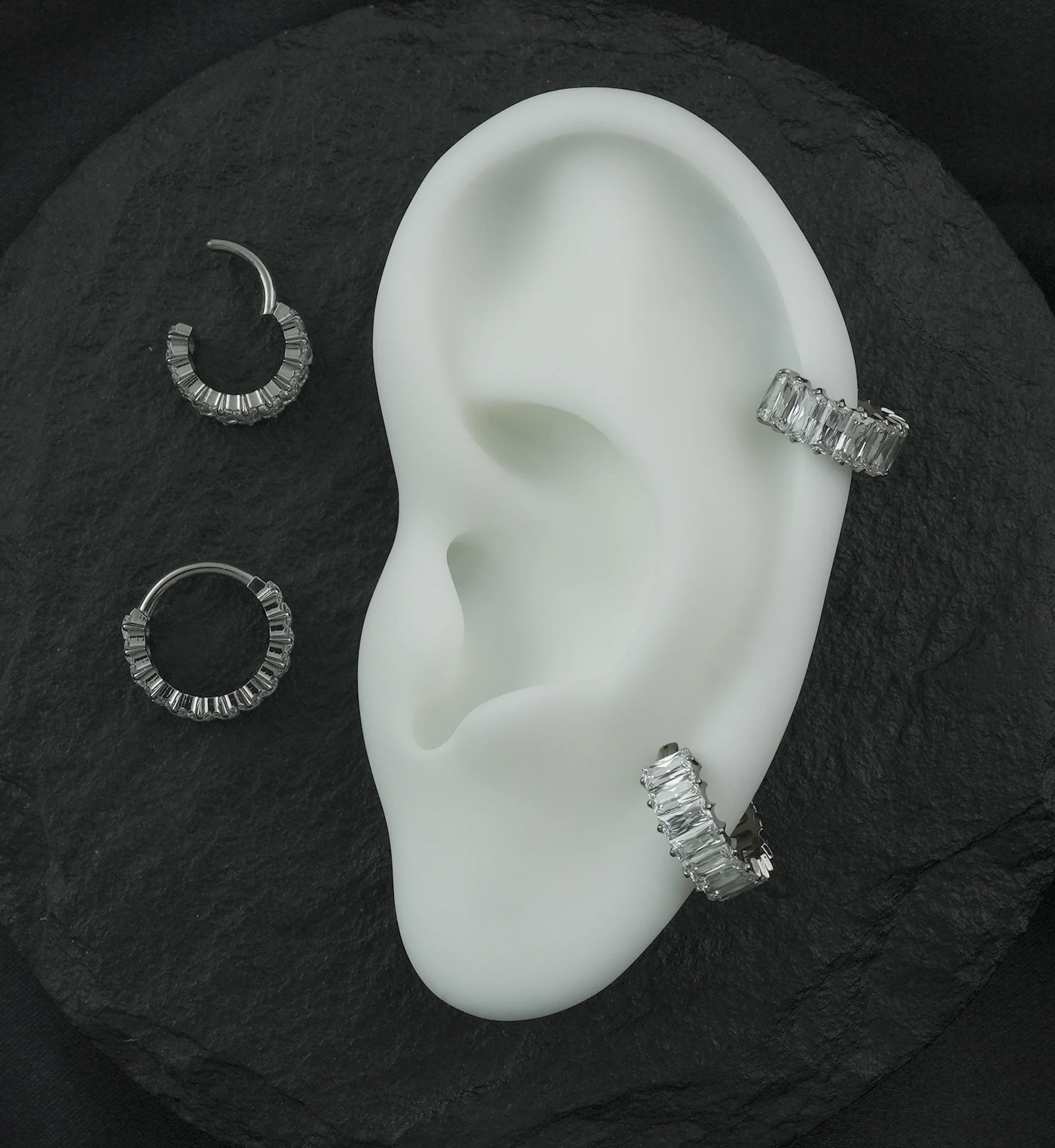 Thick Baguette Clear CZ Titanium Hinged Segment Ring - Mrs Treak