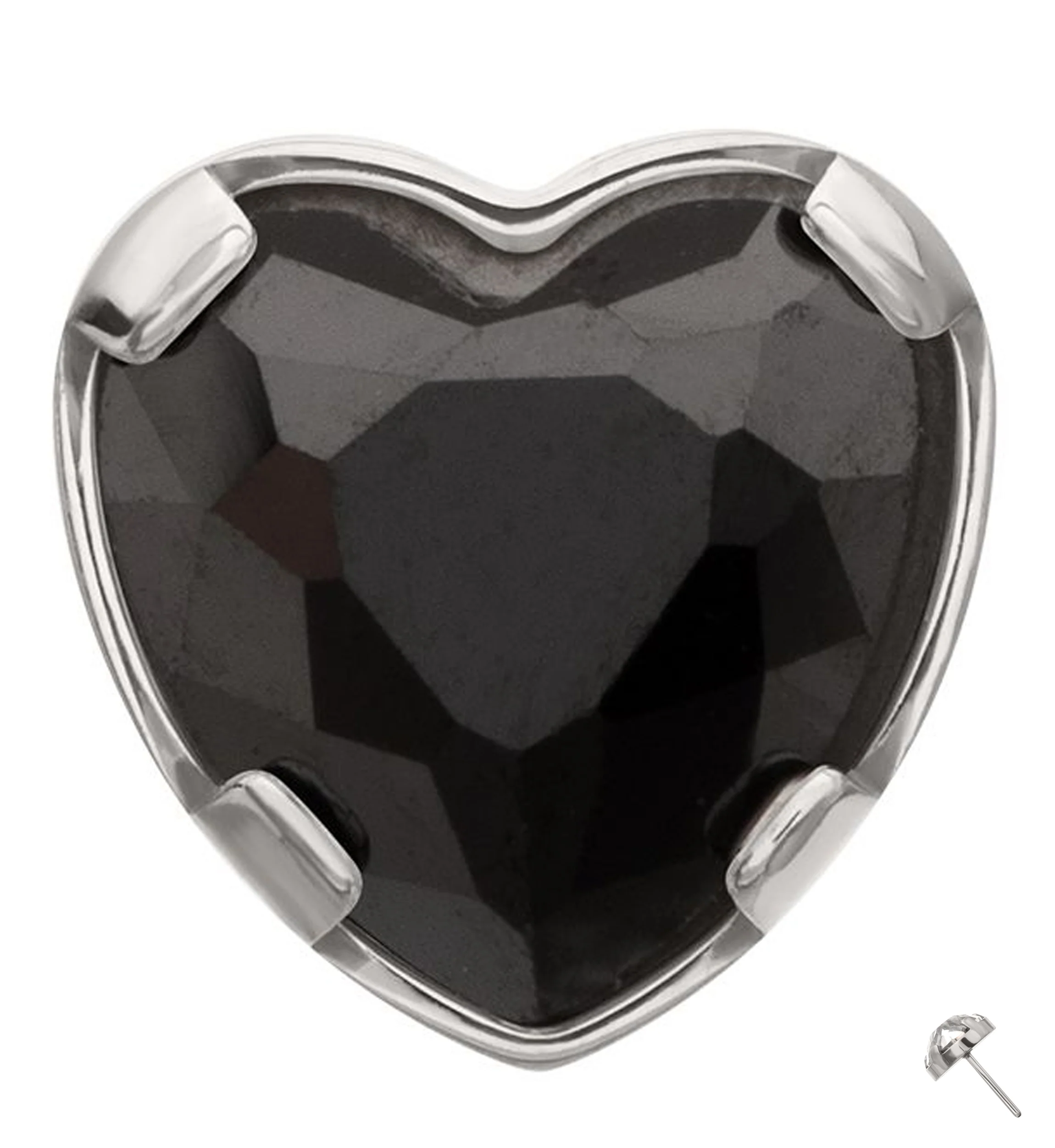 Prong Set Black Heart CZ Titanium Threadless Top - Mrs Treak
