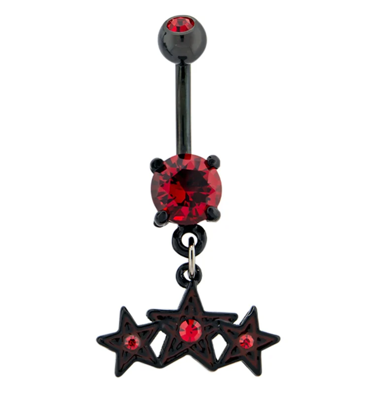 Black & Red CZ Stars Belly Button Ring - Mrs Treak