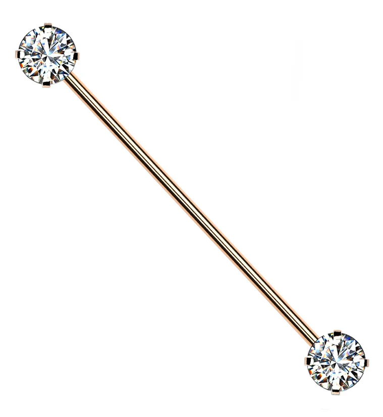 Rose Gold PVD Stainless Steel CZ Threadless Industrial Barbell - Mrs Treak
