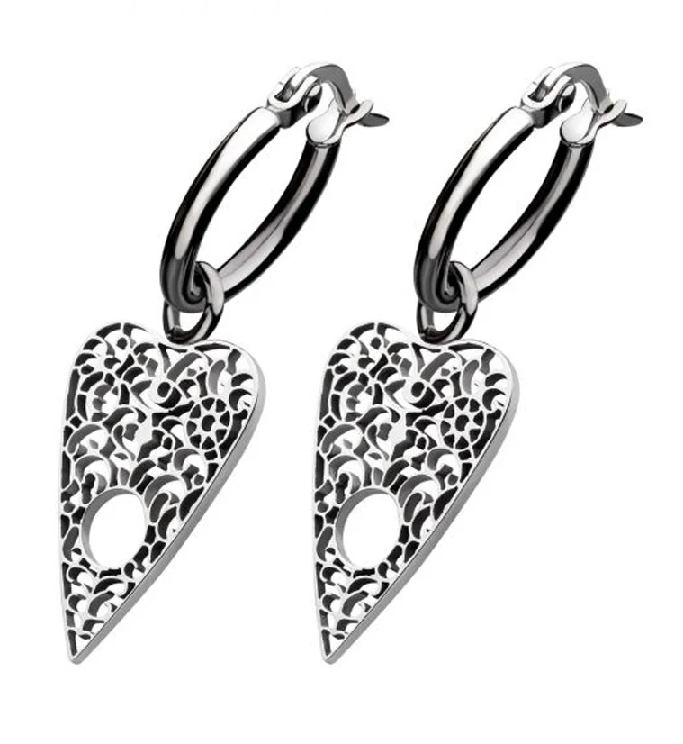 Ornate Planchette Stainless Steel Hoop Earrings - Mrs Treak