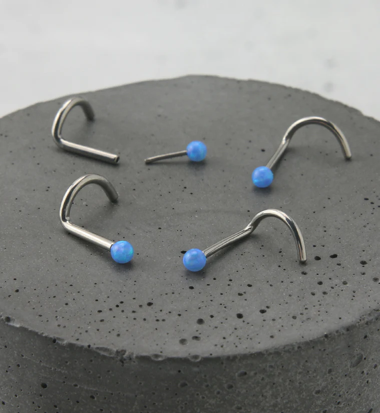 Blue Opalite Ball Titanium Threadless Nose Screw - Mrs Treak