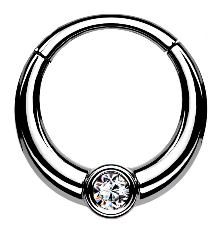 Central CZ Hinged Segment Hoop Ring - Mrs Treak