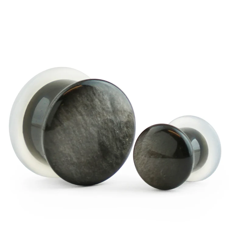 Silver Obsidian Stone Plugs - Single Flare - Mrs Treak
