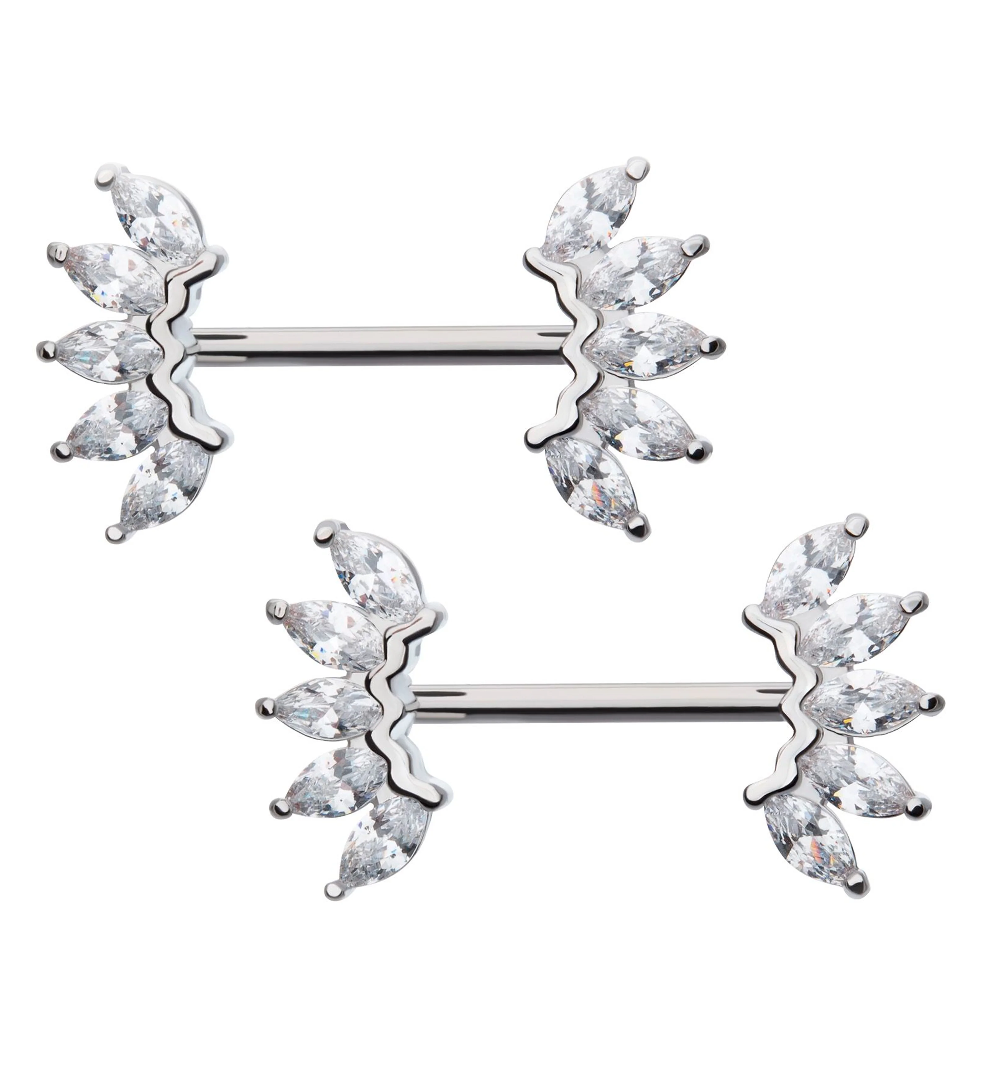 Half Crown Clear CZ Stainless Steel Nipple Barbell - Mrs Treak