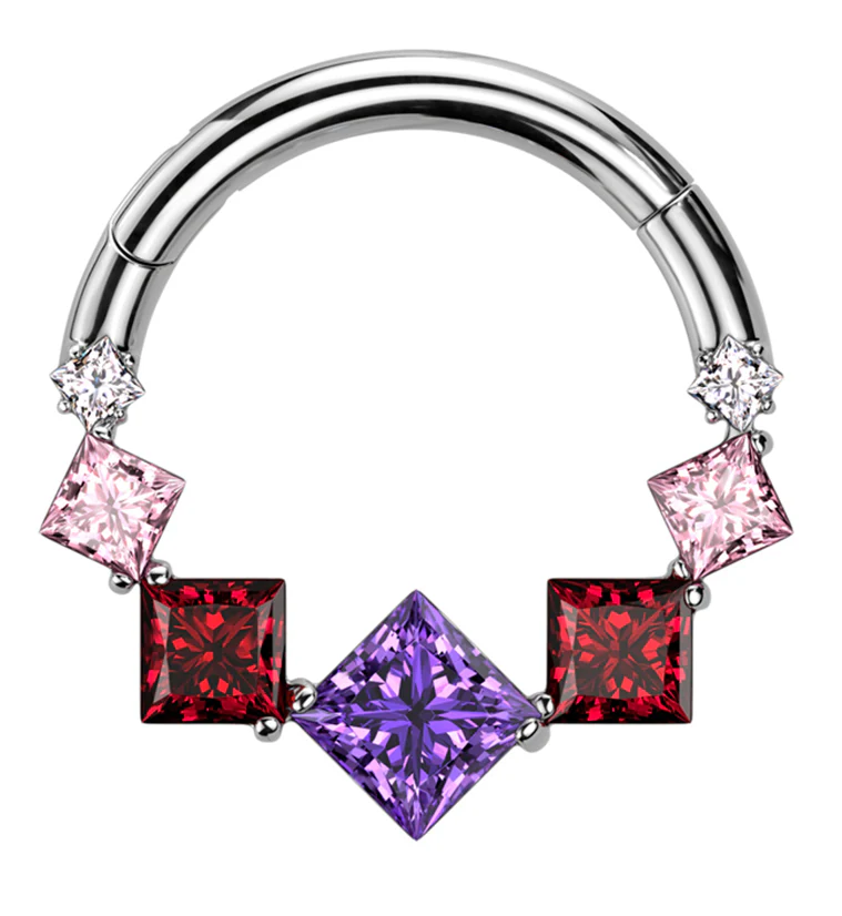 Rhombus Row Berry CZ Titanium Hinged Segment Ring - Mrs Treak