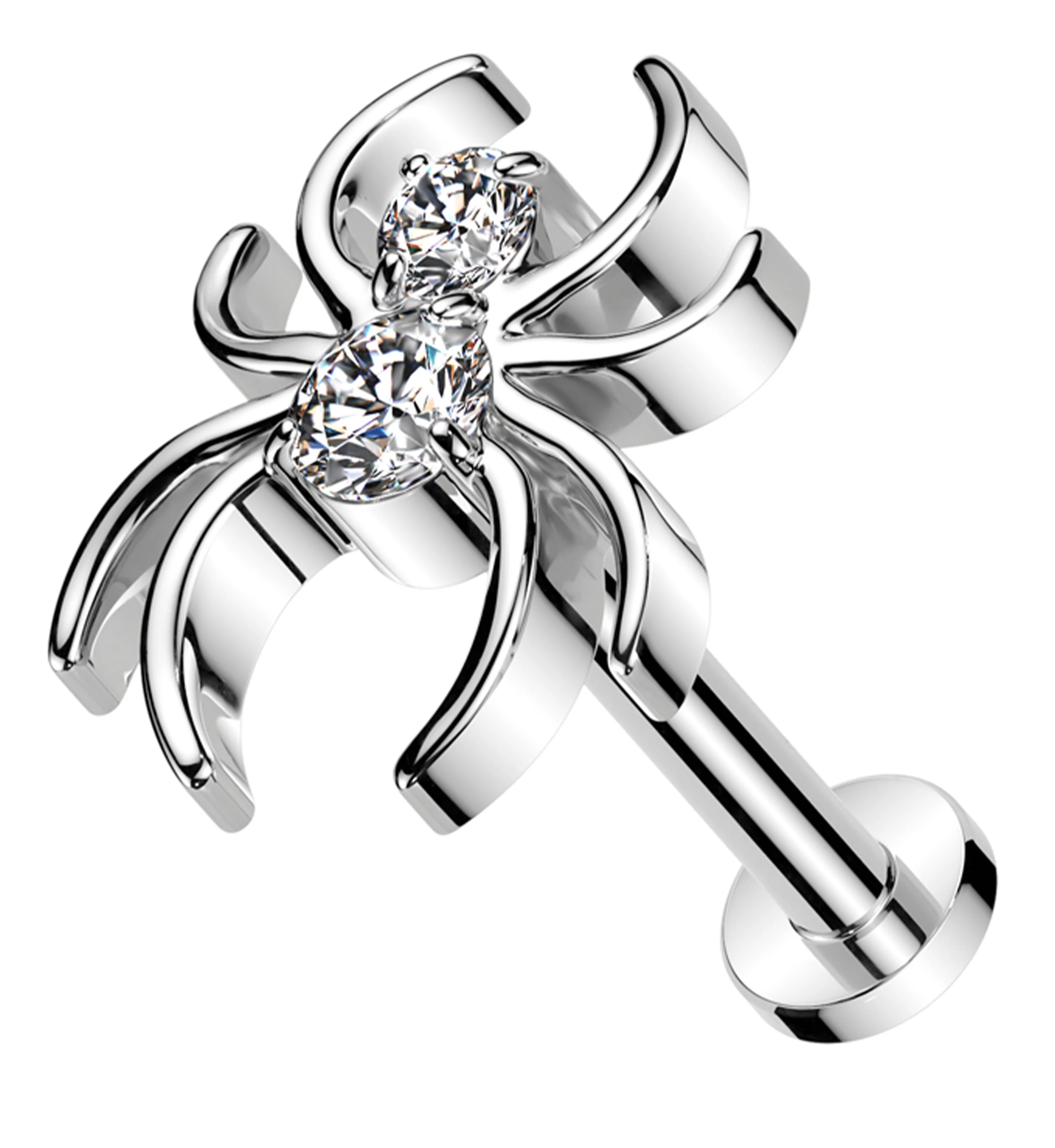 Spider Clear CZ Titanium Threadless Labret - Mrs Treak