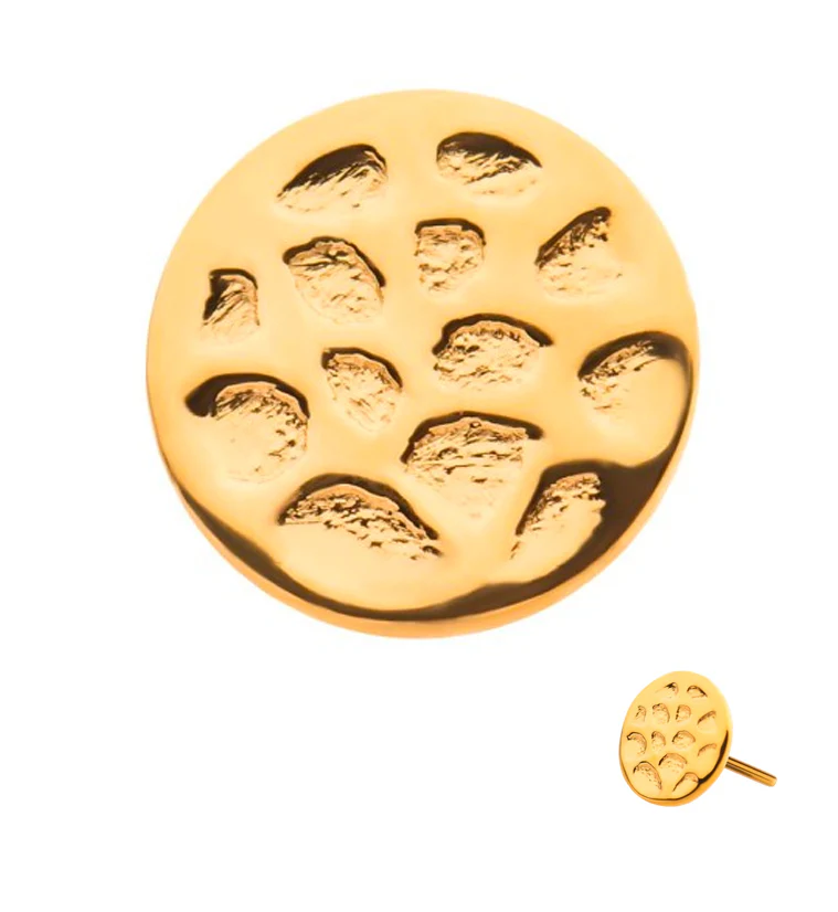 24kt Gold PVD Hammered Disk Threadless Titanium Top - Mrs Treak