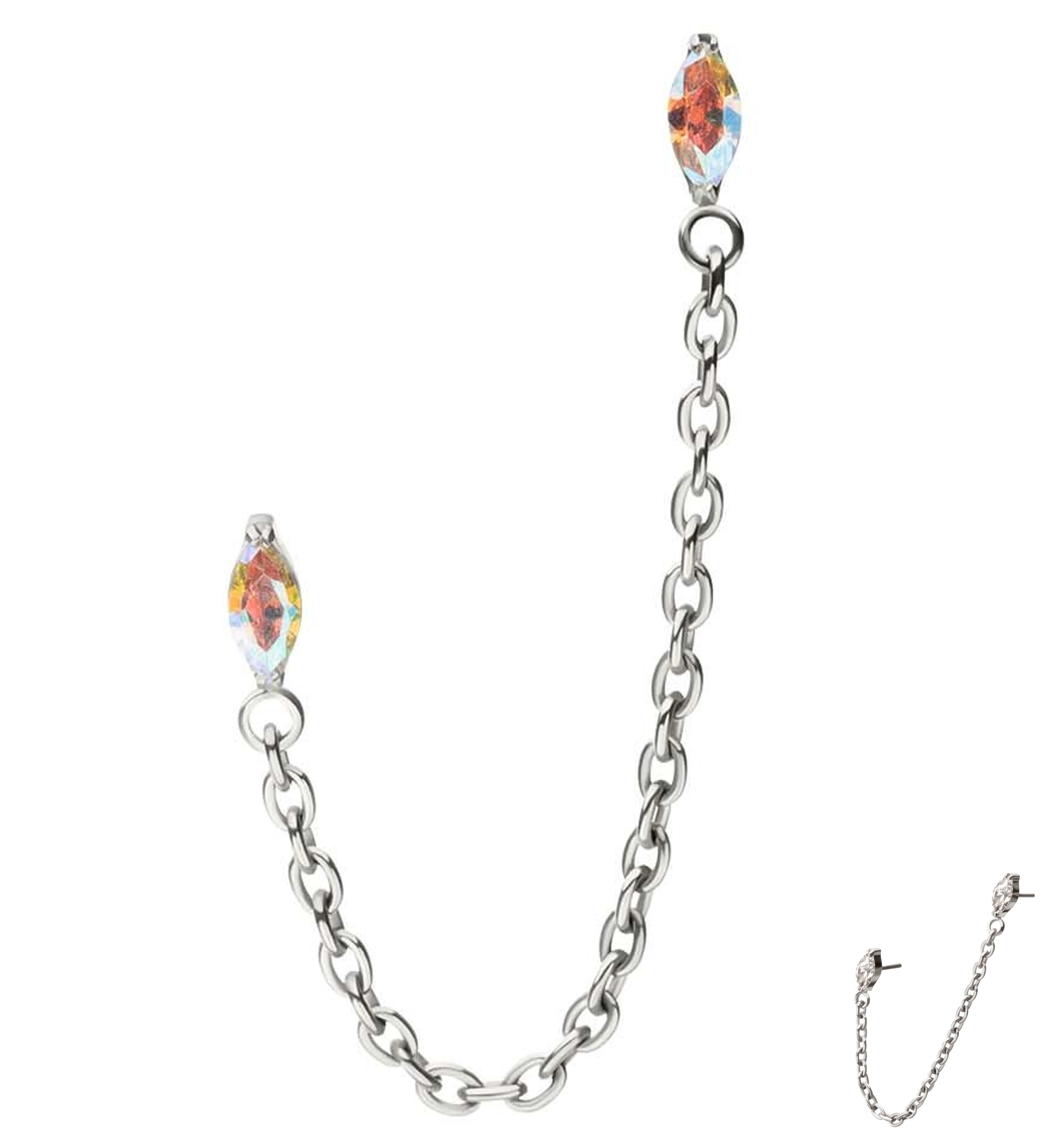 Double Marquise Rainbow Aurora CZ Titanium Threadless Connector Rolo Chain Tops - Mrs Treak
