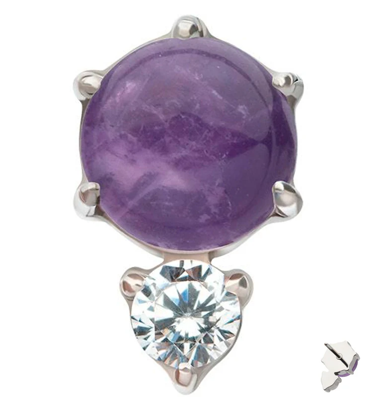 Amethyst Stone Drop Clear CZ Titanium Threadless Top - Mrs Treak