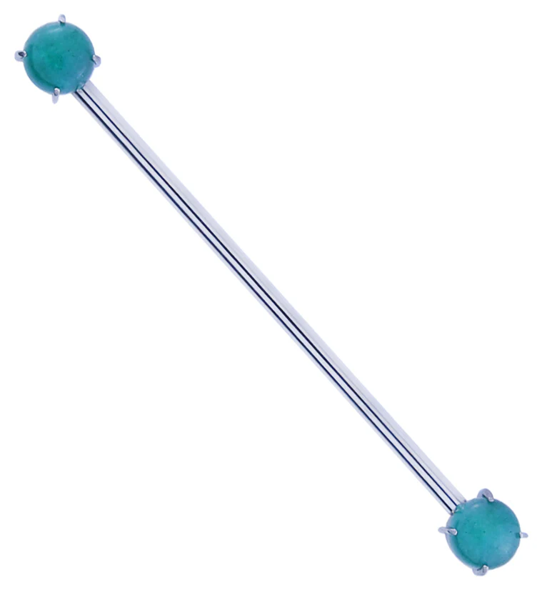 Double Green Aventurine Stone Threadless Titanium Industrial Barbell - Mrs Treak