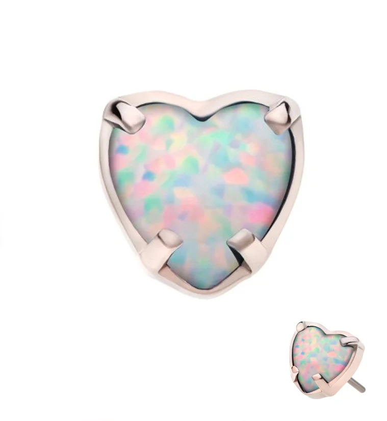 Heart White Opalite Threadless Titanium Top - Mrs Treak