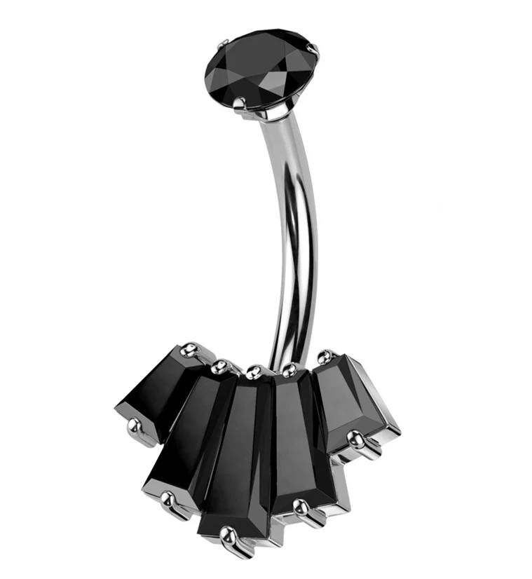 Vane Baguette Black CZ Belly Button Ring - Mrs Treak