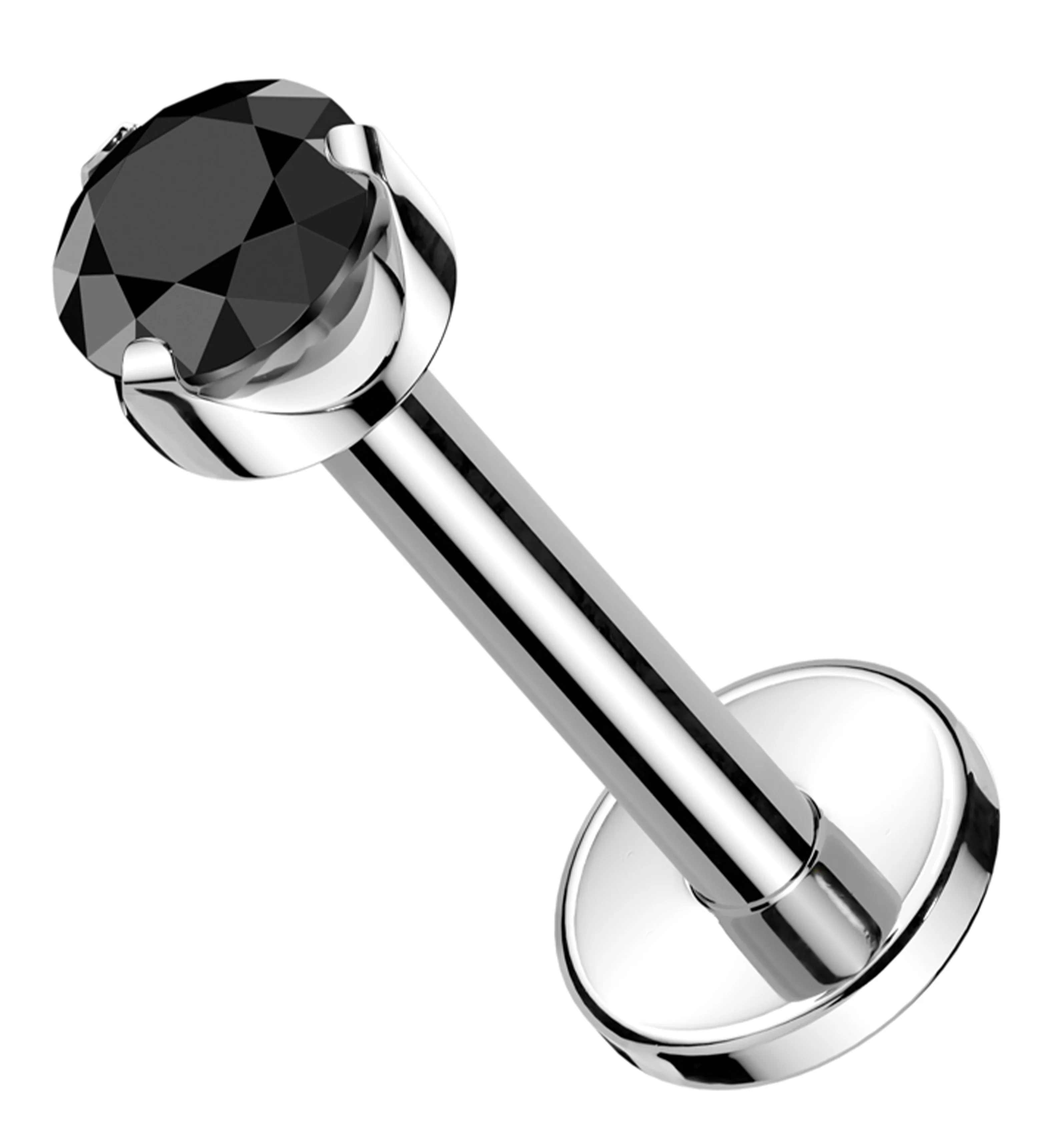 Flat Back Prong Black CZ Internally Threaded Titanium Labret - Mrs Treak