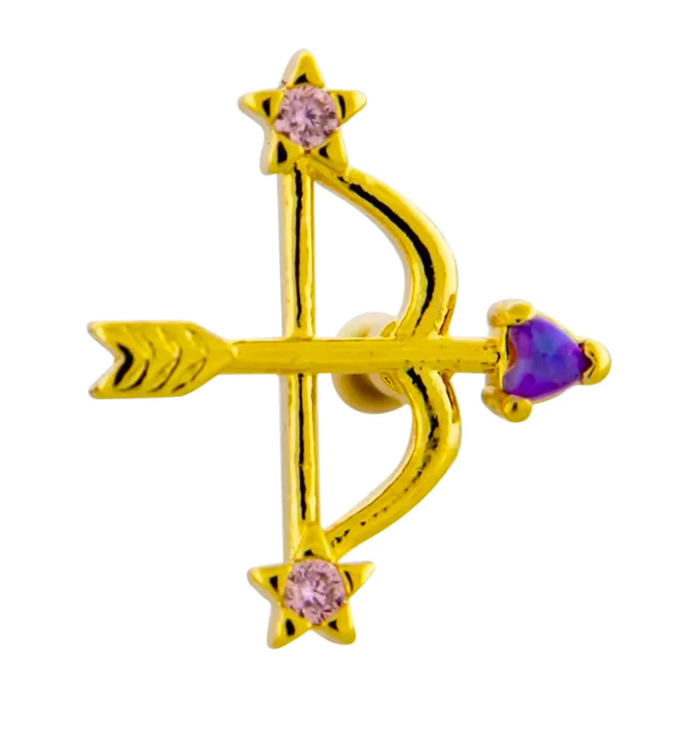 Gold PVD Astral Arrow Pink CZ Purple Opalite Cartilage Barbell - Mrs Treak