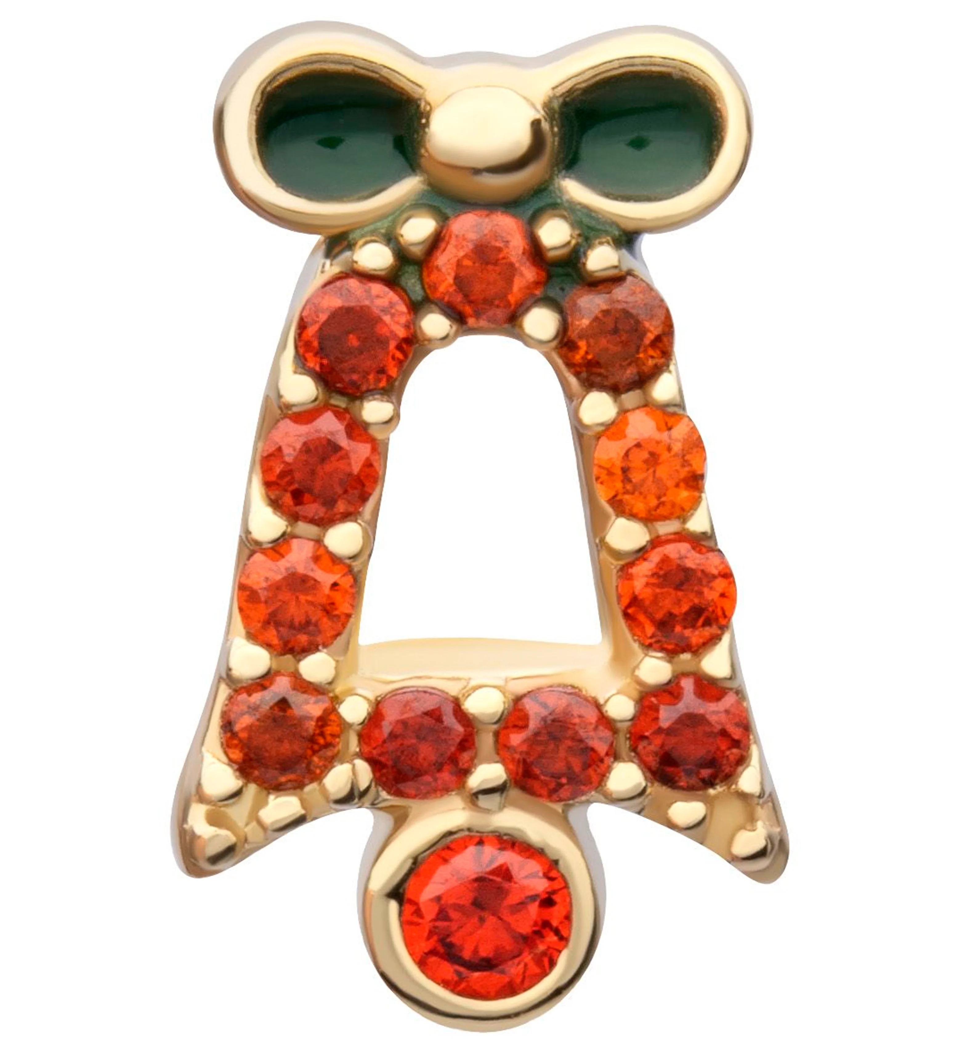 14kt Gold Holiday Bell CZ Threadless Top - Mrs Treak