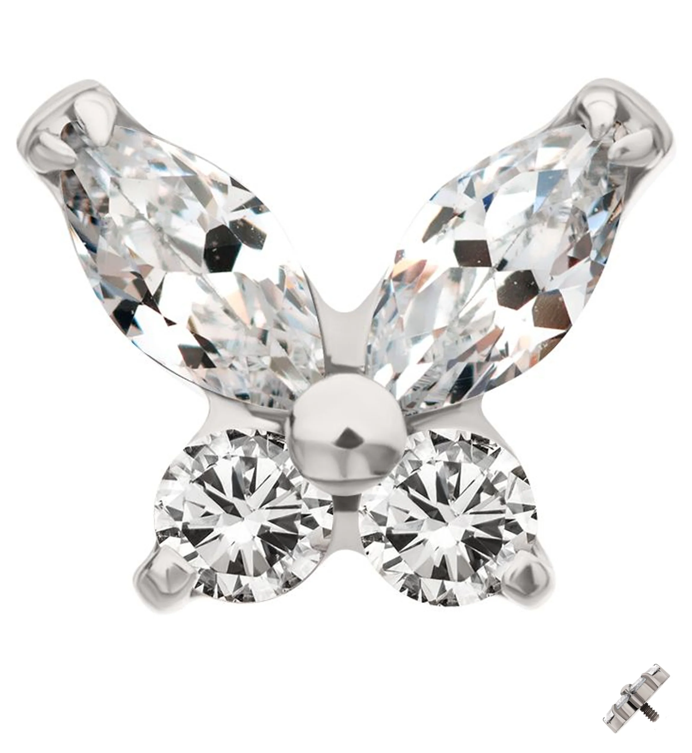 Mini Butterfly Clear CZ Titanium Internally Threaded Top - Mrs Treak