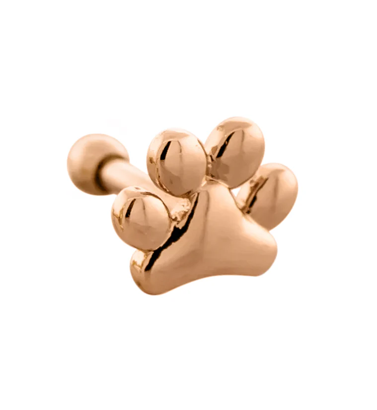 Rose Gold PVD Paw Print Stainless Steel Cartilage Barbell - Mrs Treak
