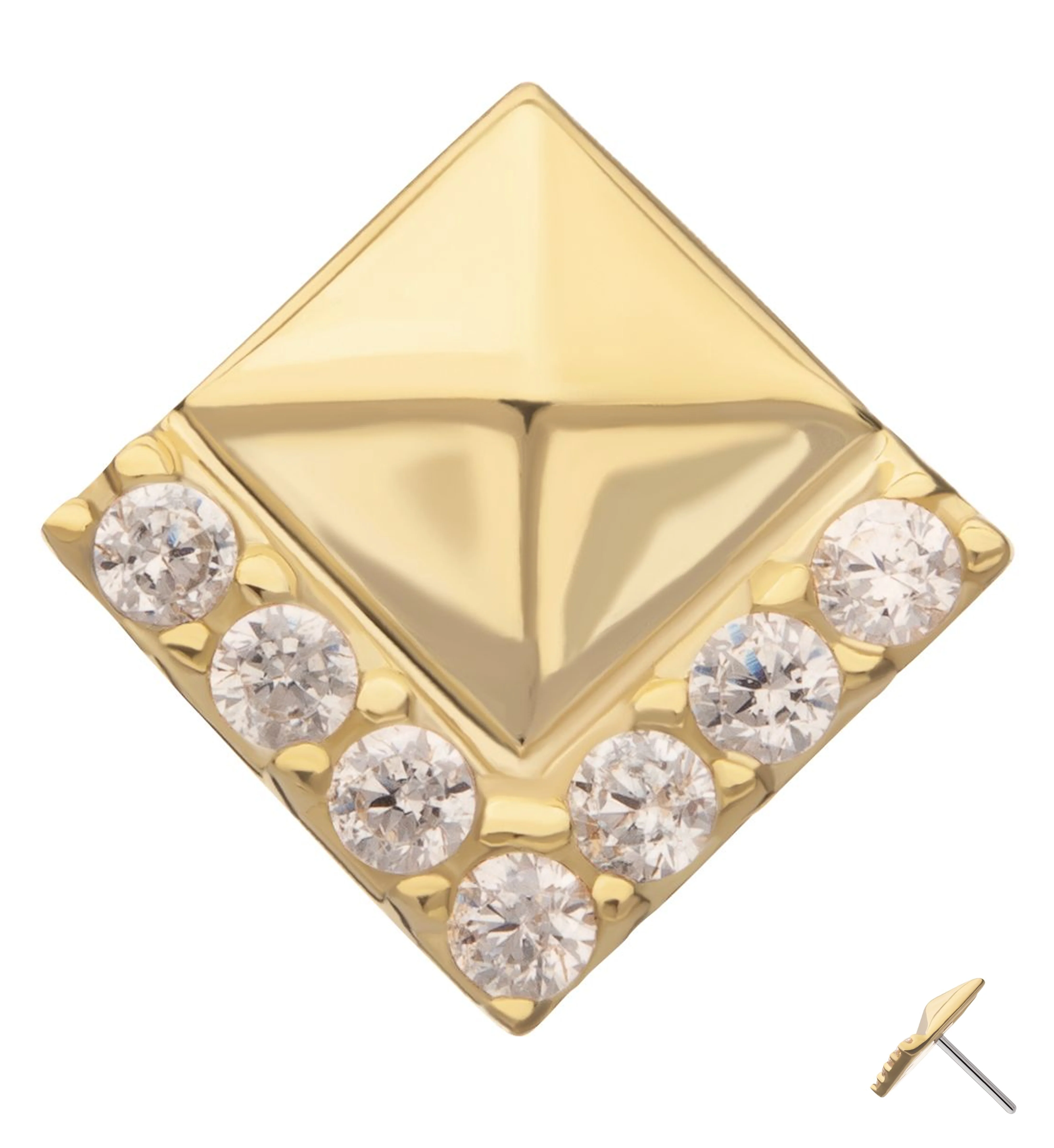 14kt Gold Lined Rhombus Clear CZ Threadless Top - Mrs Treak