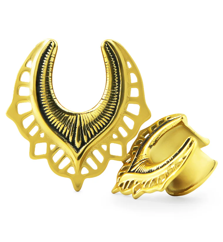 Gold PVD Ornate Shield Stainless Steel Saddles - Mrs Treak