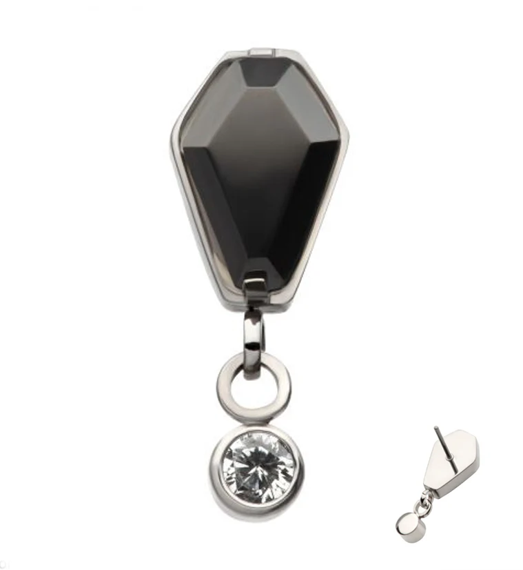 Coffin Black CZ Dangle Clear CZ Threadless Top - Mrs Treak