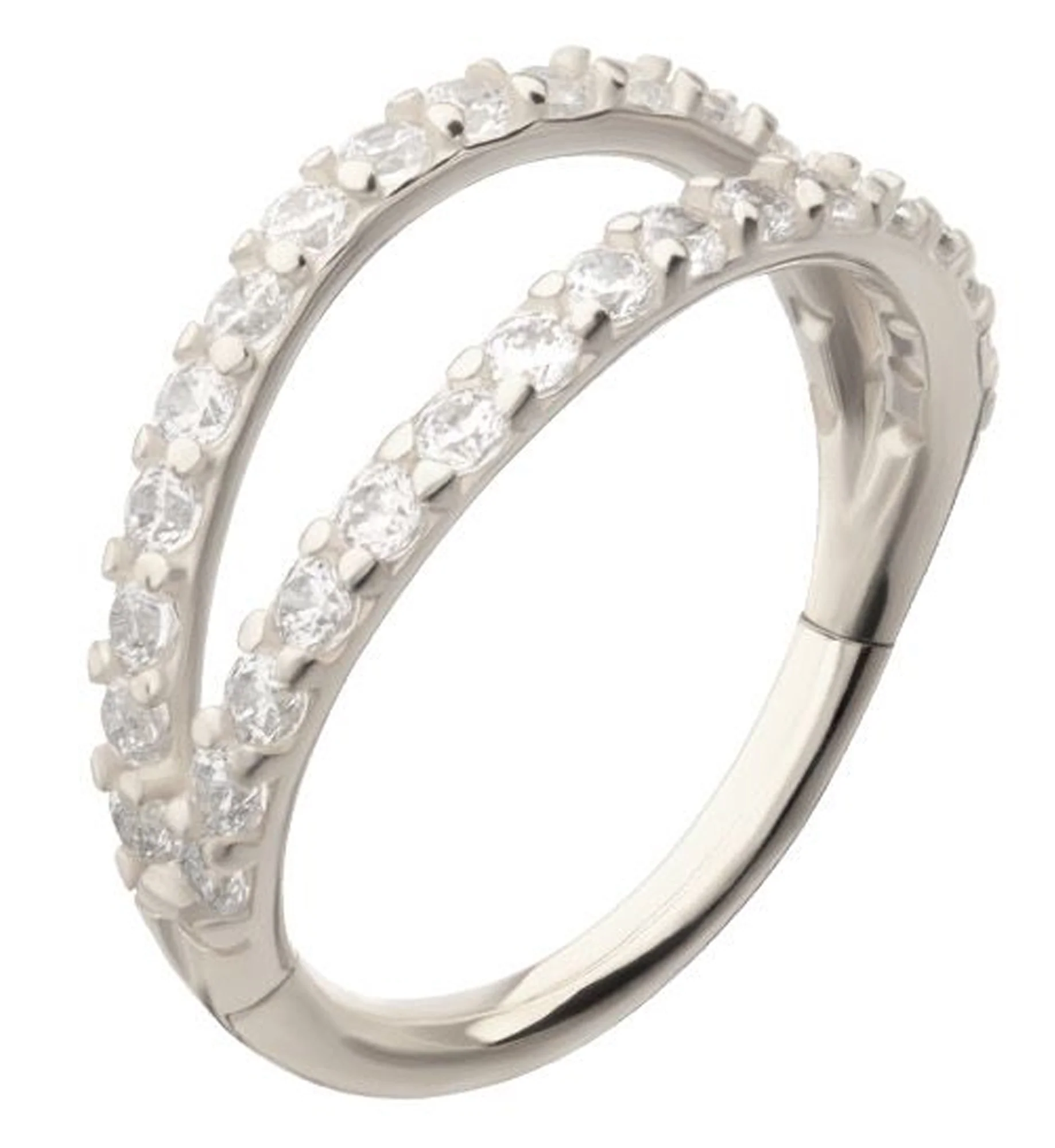 14kt White Gold Double Clear CZ Row Hinged Segment Ring - Mrs Treak